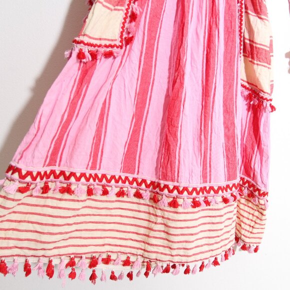 Dodo Bar Or Embroidered Stripe Midi Dress Tassel Fringe Pink Cotton Size Medium - Picture 6 of 14